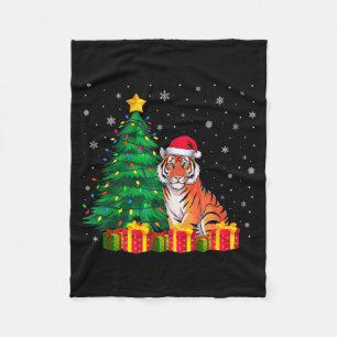 Ugly Bengal Tiger Santa Hat Christmas Tree Lights Fleece Blanket