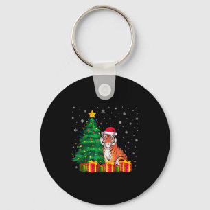 Ugly Bengal Tiger Santa Hat Christmas Tree Lights Keychain