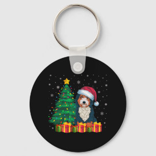 Ugly Bernedoodle Santa Hat Christmas Lights Dog Lo Keychain