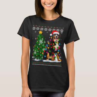 Ugly Bernese Mountain Dog Santa Hat Christmas Tree T-Shirt