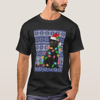 Ugly Black Cat Christmas Light T Funny Cat Lover T-Shirt