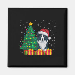 Ugly Border Collie Santa Hat Christmas Lights Dog Magnet