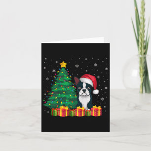 Ugly Boston Terrier Santa Hat Christmas Lights Dog Card