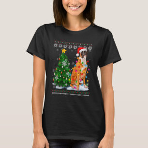Ugly Boxer Dog Santa Hat Christmas Tree Light T-Shirt