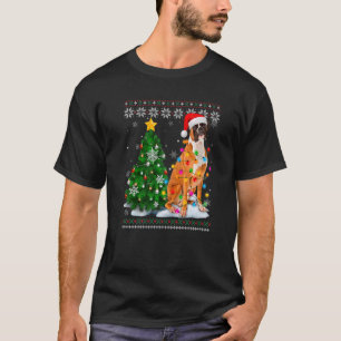 Ugly Boxer Dog Santa Hat Christmas Tree Light T-Shirt