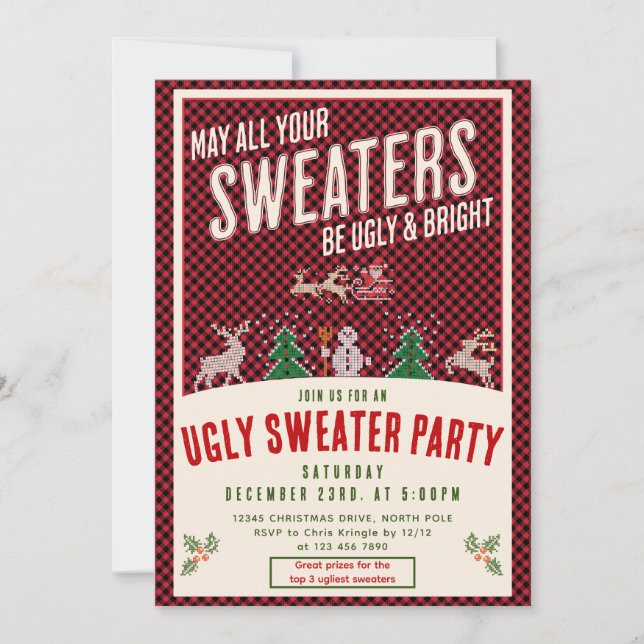 Ugly & Bright Christmas Sweater Contest Xmas Party Invitation (Front)