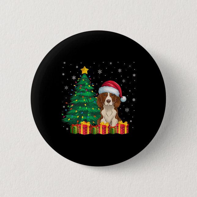 Ugly Brittany Spaniel Santa Hat Christmas Lights D 2 Inch Round Button (Front)