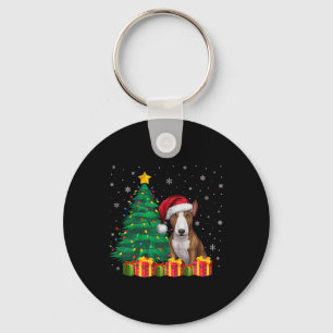 Ugly Bull Terrier Santa Hat Christmas Lights Dog L Keychain