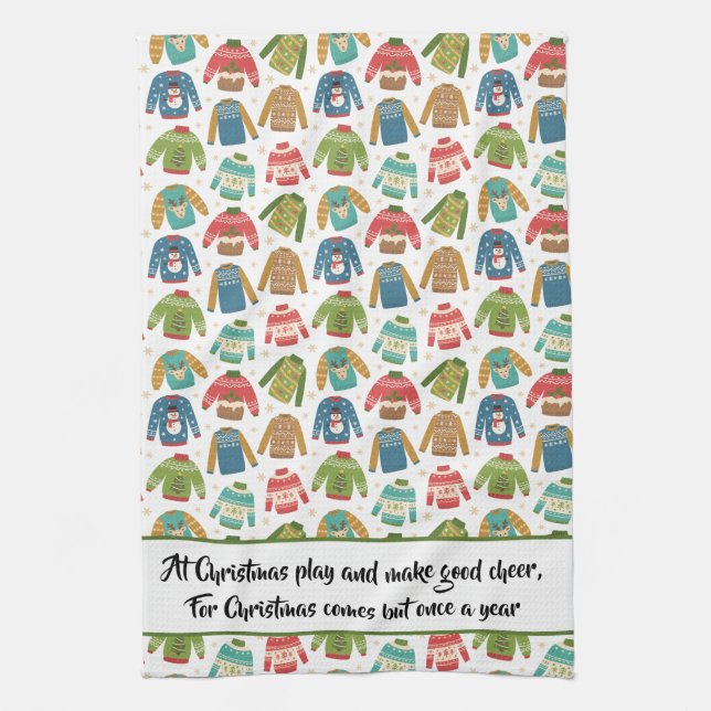 Ugly But Cute Ugly Christmas Sweater Holiday Quote Kitchen Towel (Vertical)