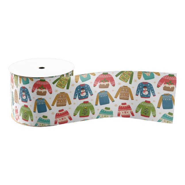 Ugly But Cute Ugly Christmas Sweaters Holiday Grosgrain Ribbon (Spool)