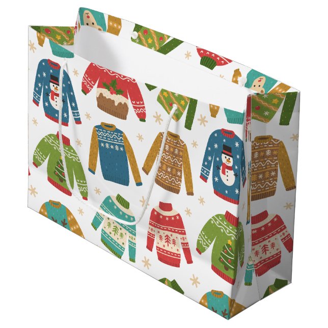 Ugly But Cute Ugly Christmas Sweaters Holiday Large Gift Bag (Front Angled)