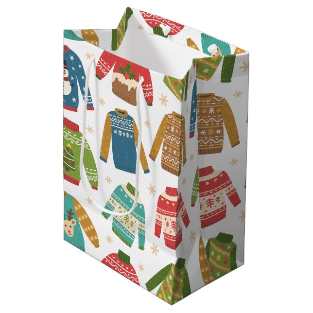 Ugly But Cute Ugly Christmas Sweaters Holiday Medium Gift Bag (Front Angled)