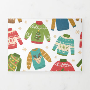 Ugly But Cute Ugly Christmas Sweaters Holiday Tri-Fold Holiday Card