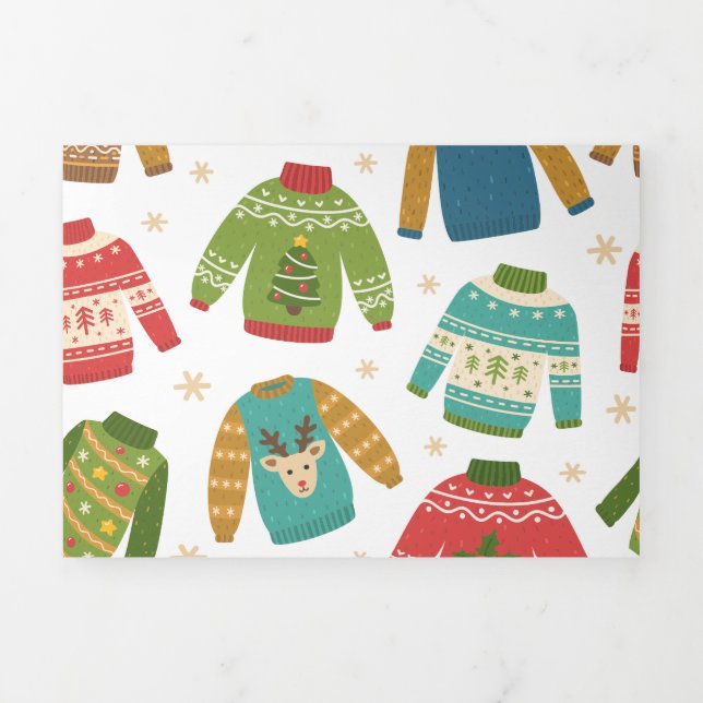 Ugly But Cute Ugly Christmas Sweaters Holiday Tri-Fold Holiday Card (Cover)