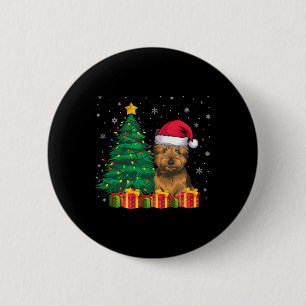 Ugly Cairn Terrier Santa Hat Christmas Lights Dog 2 Inch Round Button