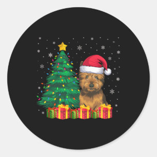 Ugly Cairn Terrier Santa Hat Christmas Lights Dog Classic Round Sticker