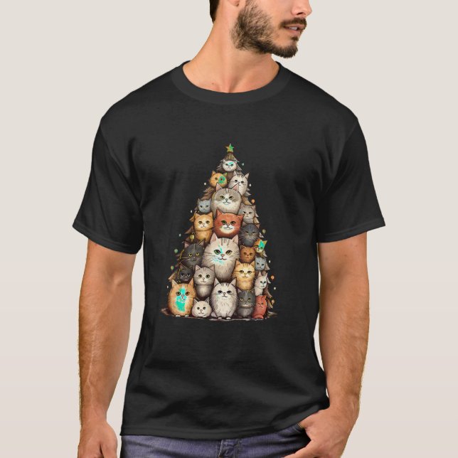 Ugly Cat Chrismas tree Funny Xmas cat Funny jolly  T-Shirt (Front)