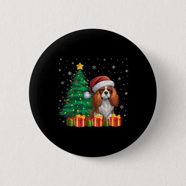 Ugly Cavalier King Charles Spaniel Santa Hat Xmas  2 Inch Round Button (Front)