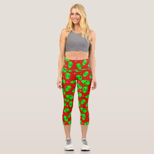 ugly christmas alien red stars capri leggings