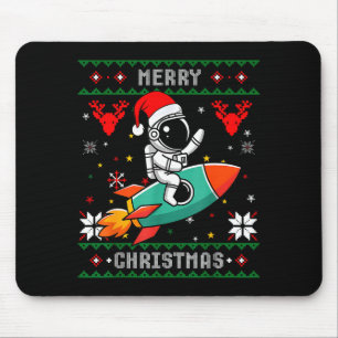 Ugly Christmas Astronaut Riding Rocket Santa Hat T Mouse Pad