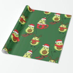 ugly christmas avocado ski santa wrapping paper