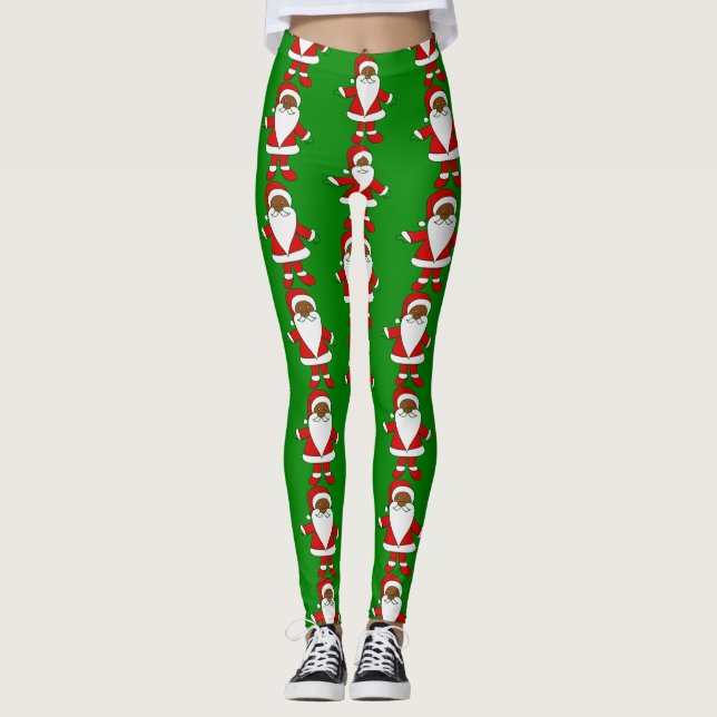 ugly christmas black african american santa claus leggings (Front)