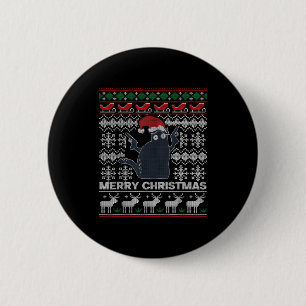 Ugly Christmas Black Cat Merry Christmas Gift  2 Inch Round Button