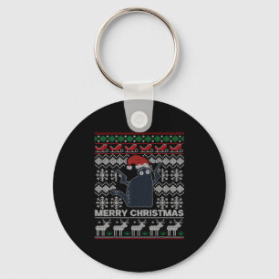 Ugly Christmas Black Cat Merry Christmas Gift  Keychain