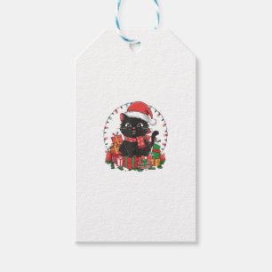 Ugly Christmas Black Cat Santa Hat Scarf Holiday 4 Gift Tags