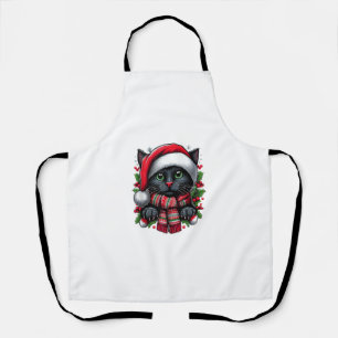 Ugly Christmas Black Cat Santa Hat Scarf Holiday _ Apron