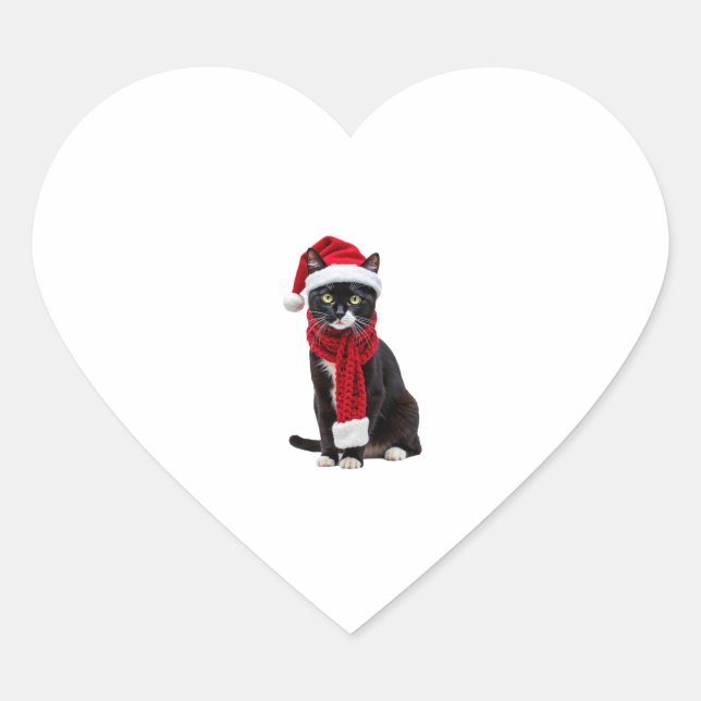Ugly Christmas Black Cat Santa Hat Scarf Holiday C Heart Sticker (Front)