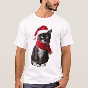 Ugly Christmas Black Cat Santa Hat Scarf Holiday C T-Shirt