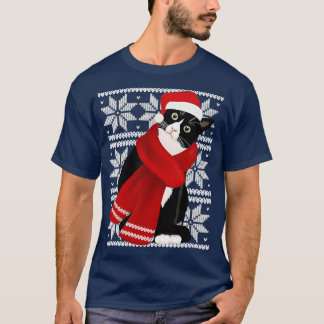 Ugly Christmas Black Cat Santa Hat Scarf Holiday C T-Shirt