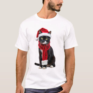 Ugly Christmas Black Cat Santa Hat Scarf Holiday C T-Shirt