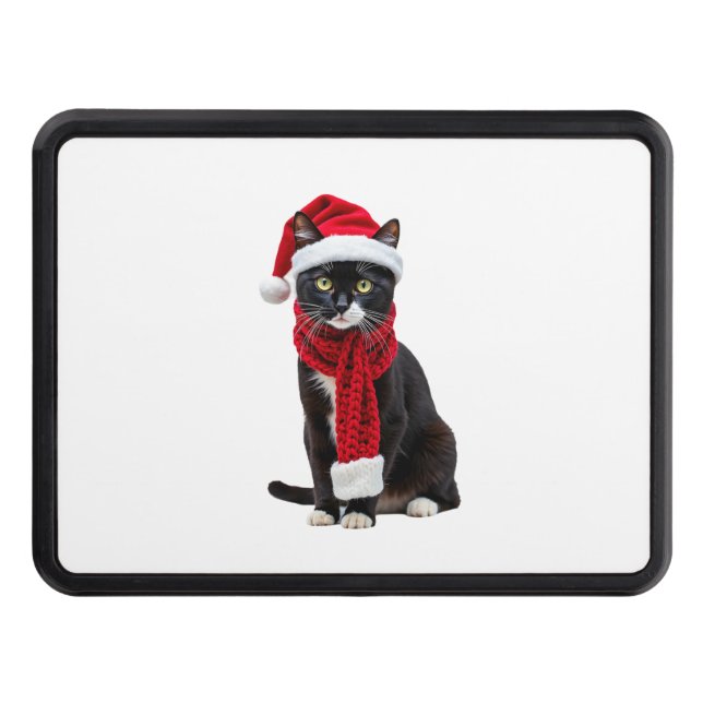 Ugly Christmas Black Cat Santa Hat Scarf Holiday C Trailer Hitch Cover (Front)