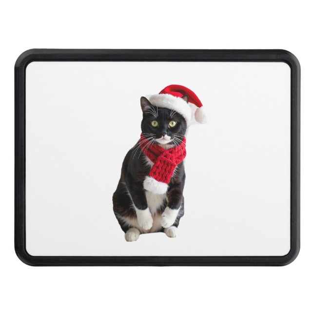 Ugly Christmas Black Cat Santa Hat Scarf Holiday C Trailer Hitch Cover (Front)