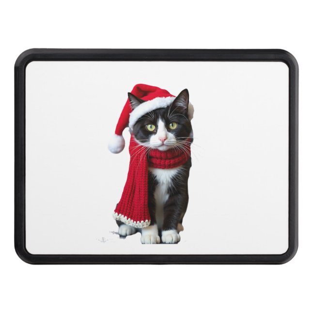 Ugly Christmas Black Cat Santa Hat Scarf Holiday C Trailer Hitch Cover (Front)
