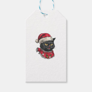 Ugly Christmas Black Cat Santa Hat Scarf Holiday Gift Tags