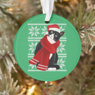Ugly Christmas Black Cat Santa Hat Scarf Holiday Ornament