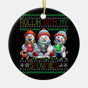Ugly Christmas Bowling Lover Bowlers Rollin With M Ceramic Ornament