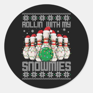 Ugly Christmas Bowling Lover Bowlers Rollin With M Classic Round Sticker