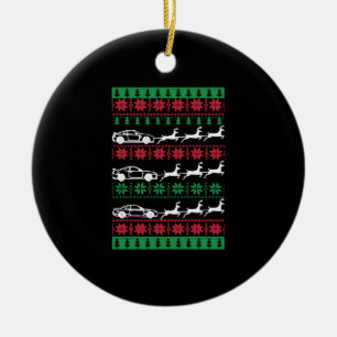 Ugly Christmas Car Reindeer Sleigh Ceramic Ornament
