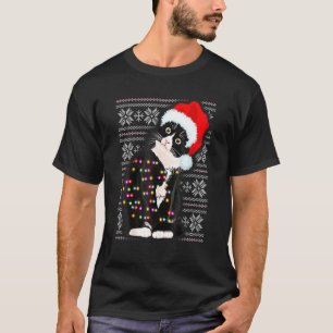 Ugly Christmas Cat Santa Hat Lights Holiday Cute X T-Shirt