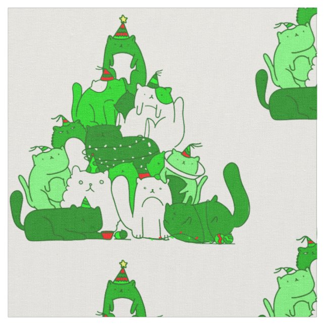 ugly christmas cat tree festive fabric (Close Up)