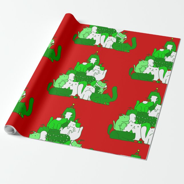 ugly christmas cat tree festive wrapping paper (Unrolled)