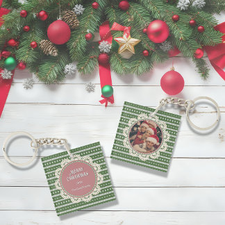 Ugly Christmas Chic green-based square Keychain