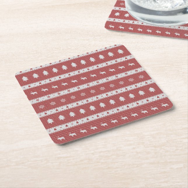 Ugly Christmas Chic Red Paper Square Paper Coaster (Angled)