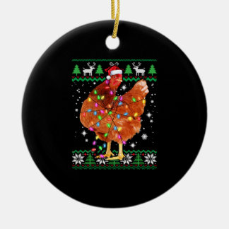 Ugly Christmas Chicken Santa Hat Lights Ceramic Ornament