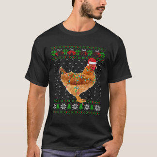 Ugly Christmas Chicken Santa Hat Lights Chicken Fa T-Shirt