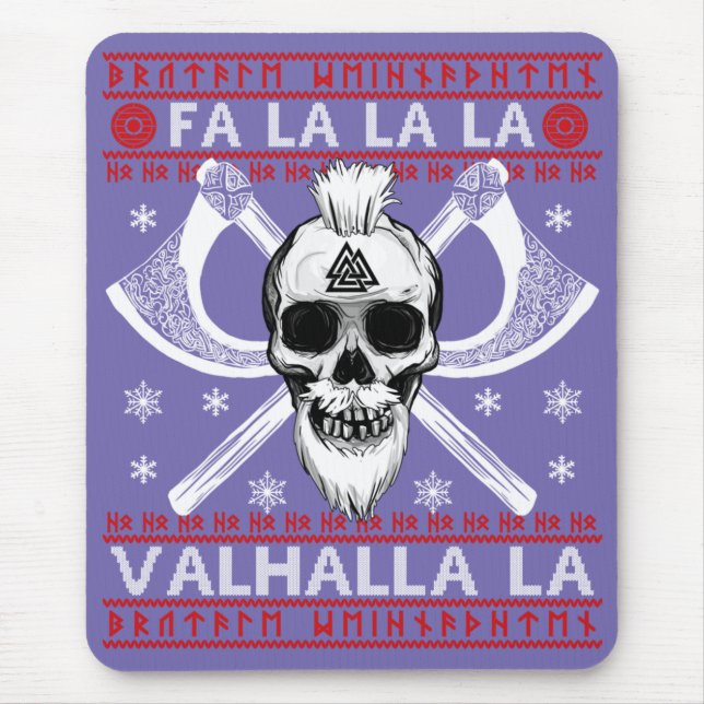 Ugly Christmas Design Fa-La-La Valhalla Viking Val Mouse Pad (Front)